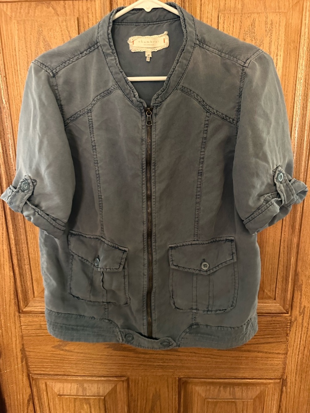 Chambrai Los Angeles 100% TENCEL Utility Zip Jacket Blue Gray Size M